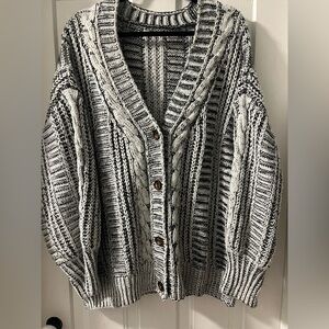 Cozy Black and White Cable Knit Cardigan Sweatee